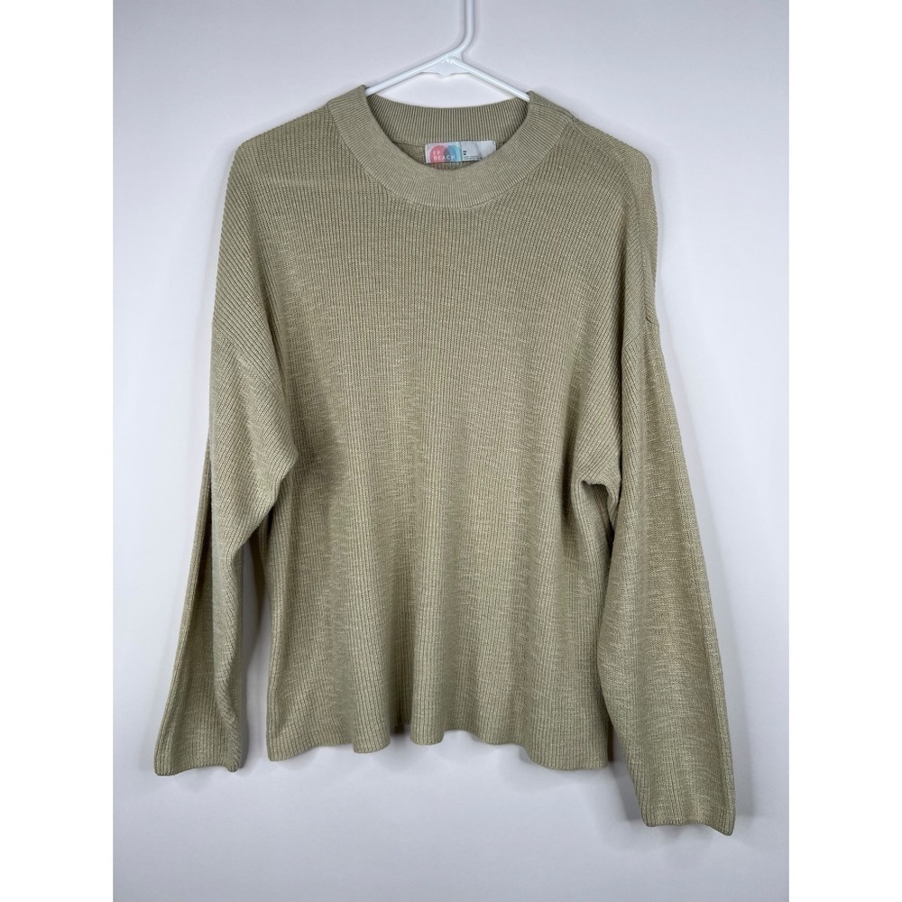 Free People Beach Malibu Sweater Ribbed Knit Oversized Yellow Green Neutral XS